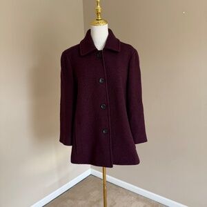 Lands End Women's Boiled Wool Blend Coat in Aged Wine Size 14